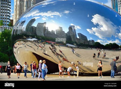 Chicago Illinois Usa Tourists Congregate Around Cloud Gate Also