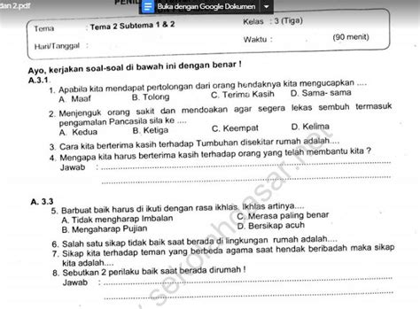 Soal Ulangan Kelas 3 K 13 Tema 2 Subtema 1 Dan 2 Sekolahdasarnet