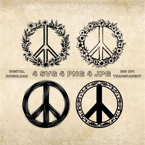 Peace Sign Svg Bundle Png Peace Symbol Clipart Hand Drawn Etsy