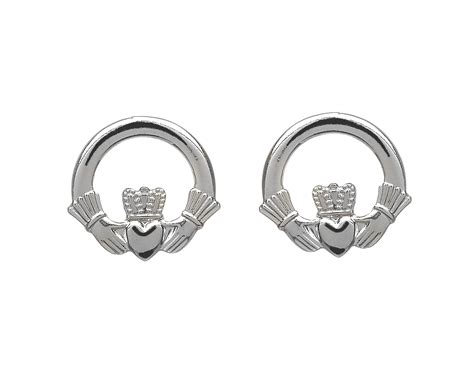 Sterling Silver Classic Claddagh Design Stud Earrings Celtic Designs