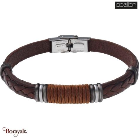 Bracelet Homme Apollon Acier Et Cuir Italien Marron Longueur Cm