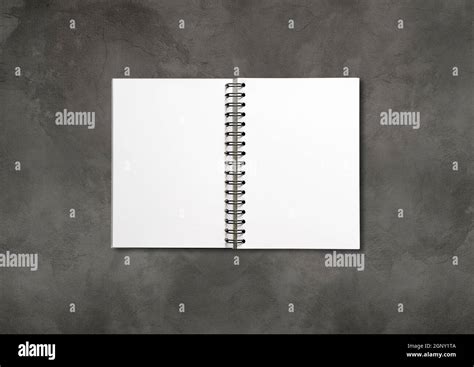 Blank Open Spiral Notebook Mockup Isolated On Dark Concrete Background