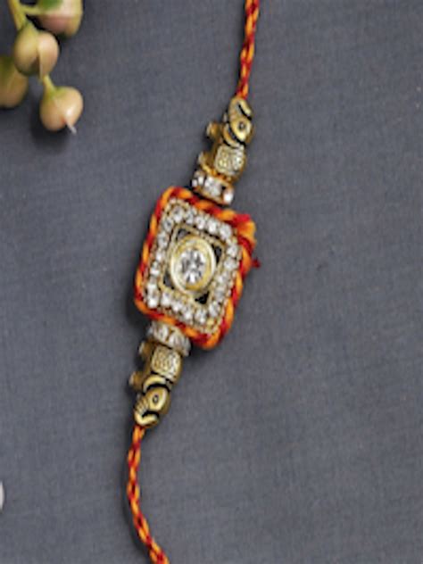 Buy Aapno Rajasthan Gold Toned Red Square Shaped Elephant Rakhi