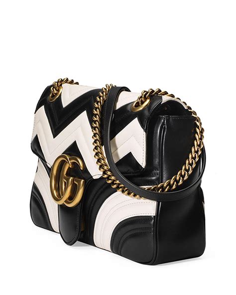 Gucci GG Marmont Chevron Leather Shoulder Bag In Black White Black Lyst