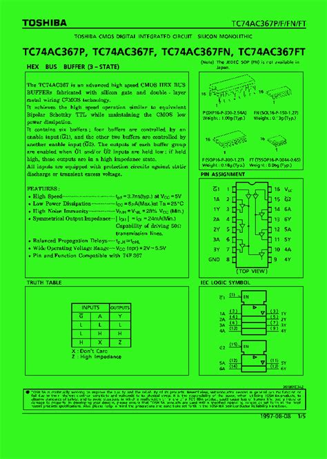 Tc74ac367ft 258081 Pdf Datasheet Download Ic On Line