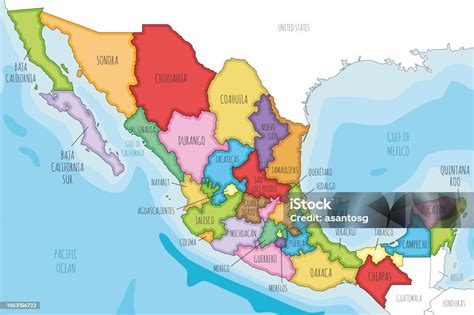 Vector Illustrated Map Of Mexico With Regions Or States And