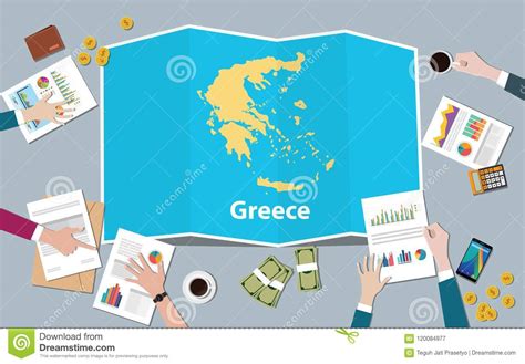 Greece Economy Country Growth Nation Team Discuss With Fold Maps View