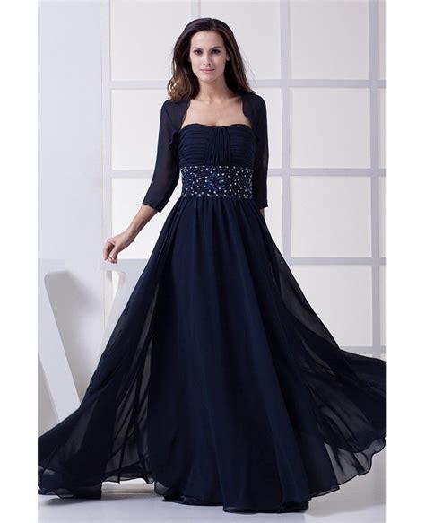 Navy Blue Elegant Mother Of The Bride Dresses With Jacket Beaded