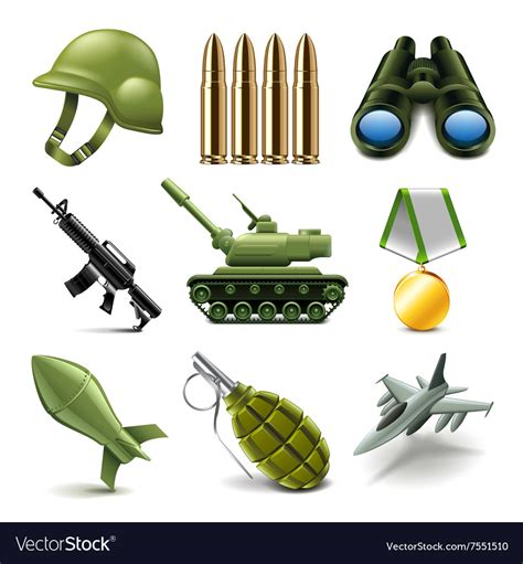 Army Icons Set Royalty Free Vector Image Vectorstock