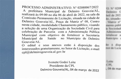 Chamamento P Blico Prefeitura De Delmiro Al