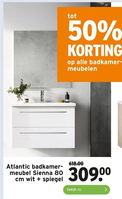 Atlantic Badkamer Meubel Sienna 80cm Wit Spiegel Aanbieding Bij GAMMA