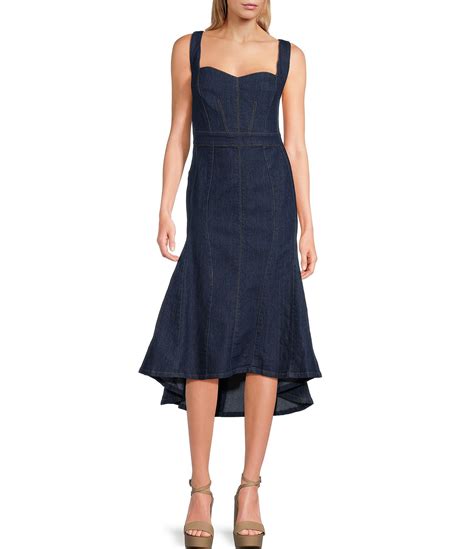 Sugarlips Denim Corset Bodice Sweetheart Neck Sleeveless Fluted Midi