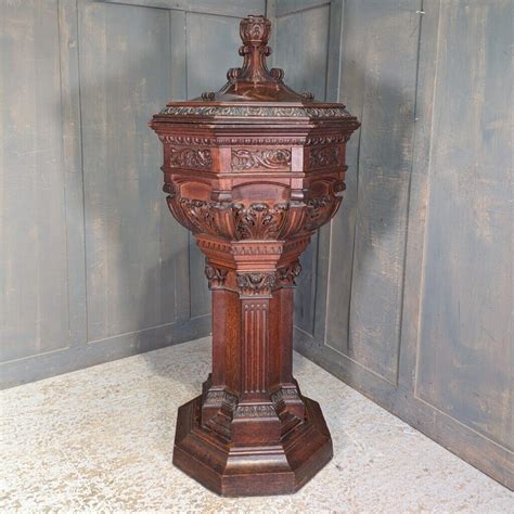Stunning Victorian Carved Dark Oak Baptismal Church Font From Wesley