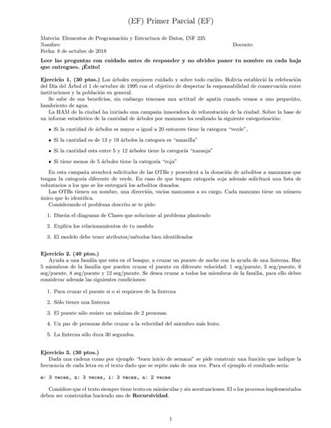 PP 2 2018 Examen Pp EF Primer Parcial EF Materia Elementos De