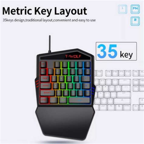 Jual T WOLF T19 WIRED ONE HANDED GAMING KEYBOARD 35 KEY COLORFUL RGB