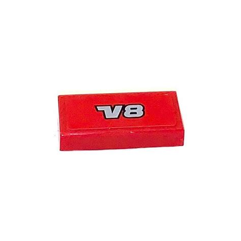 Lego Red Tile 1 X 2 With V8 Sticker With Groove 3069 Brick Owl