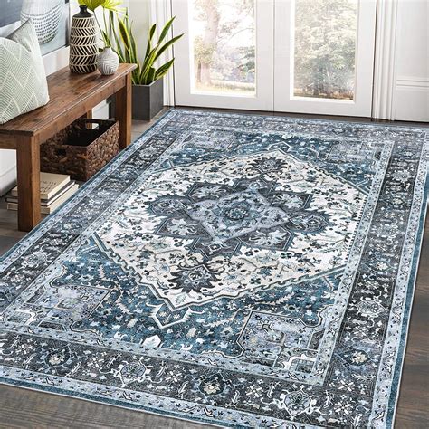 Glowsol X Machine Washable Vintage Persian Rug Boho Floral Area