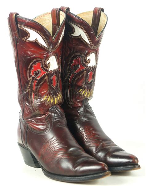 Texas Vintage Inlay Cowboy Western Boots Multicolor Eagles US Made Men ...