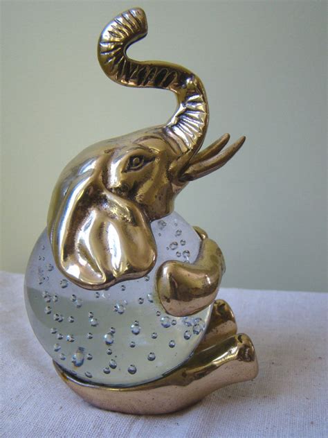 Vintage Heavy Brass And Handblown Glass Elephant Paperweight • 40 00 Glass Elephants Hand