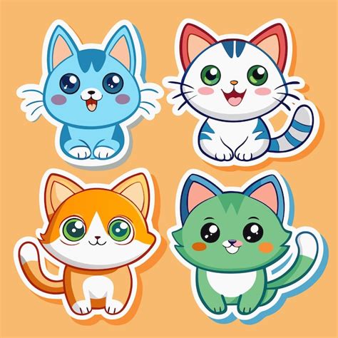 Premium Vector Cute Cat Stickers Adorable Cartoon Cats For Your Phone