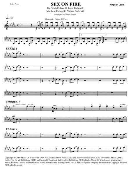 Sex On Fire Arr Jorge Juárez Sheet Music Kings Of Leon Alto Sax Solo