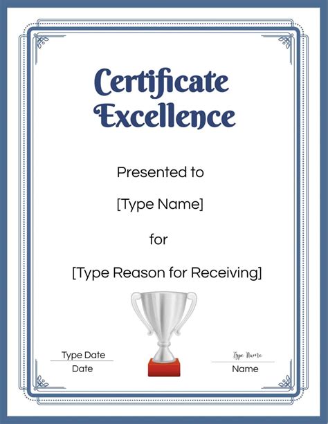 Free Certificate Of Excellence Editable And Printable