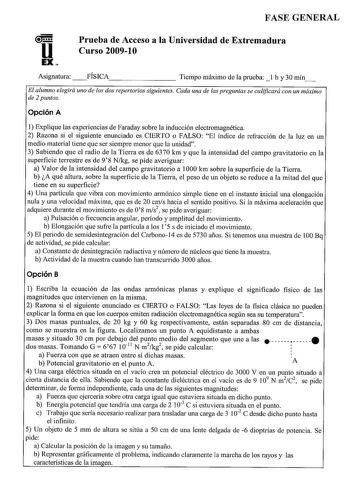 Examen de Física de Extremadura PAU de 2010 Descargar exámenes