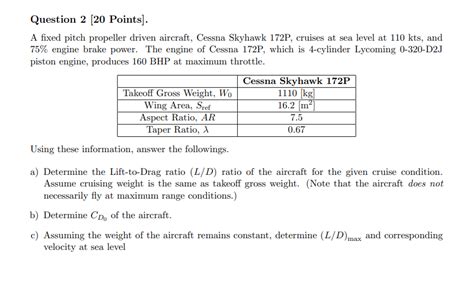 Solved A fixed pitch propeller driven aircraft, Cessna | Chegg.com