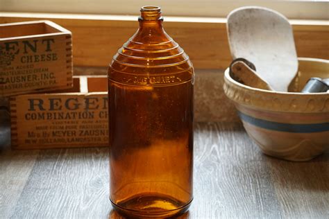 Antique Ball 1900 1910 Amber Glass 1 Quart Bottle Ringed Top Etsy