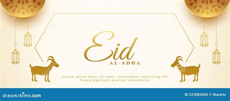 Gouden Eid Al Adha Festival Banner Met Geit En Arabische Decoratie