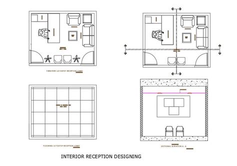 Reception area of office plan and sectional detail 2d view autocad file - Cadbull