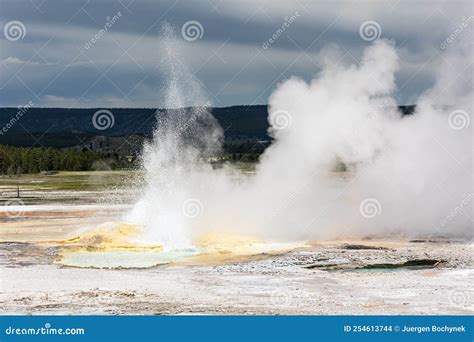 Eruption Of Spasm Geyser At Yellowstone Natioanl Park Wyoming USA