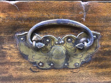 Antique Asian Wooden Chest With Chased Brass Hardware