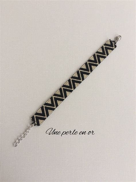 Bracelet fin motif zig zag perles miyuki noir et argenté