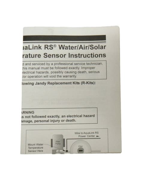 Jandy Rs Aqualink Temperature Sensor Instruction Sheet For Air Water