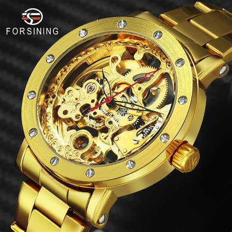 FORSINING Royal Golden Auto Mechanical Watch Men Stainless Steel Strap