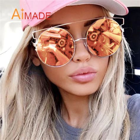 Aimade Fashion Flat Top Oversized Round Cat Eye Sunglasses Women