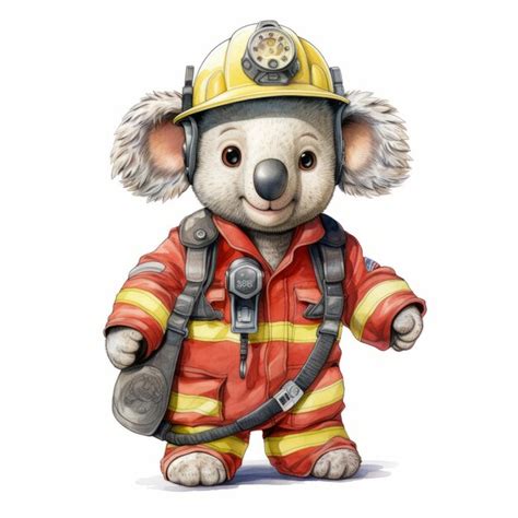 Premium Ai Image Cute And Colorful Koala Hero A Firemans Portrait In