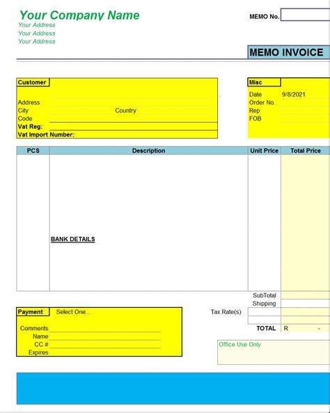 Memo Invoice Template - Excel Word Template