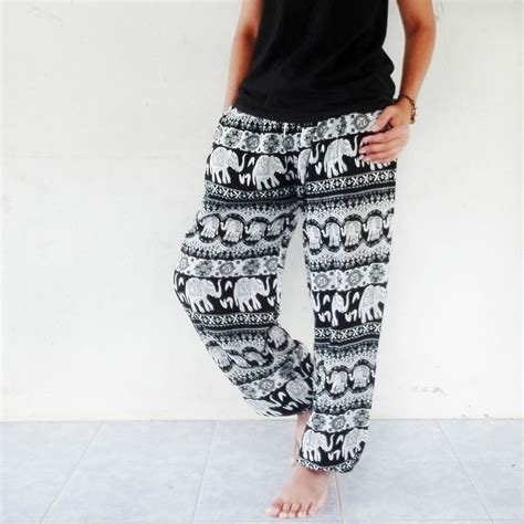 Black Elephants Print Ladies Smock Harem Pants Bohemian Boho Etsy Harem Pants Women