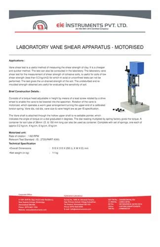 Laboratory Vane Shear Apparatus Motorised Kg Automation Grade