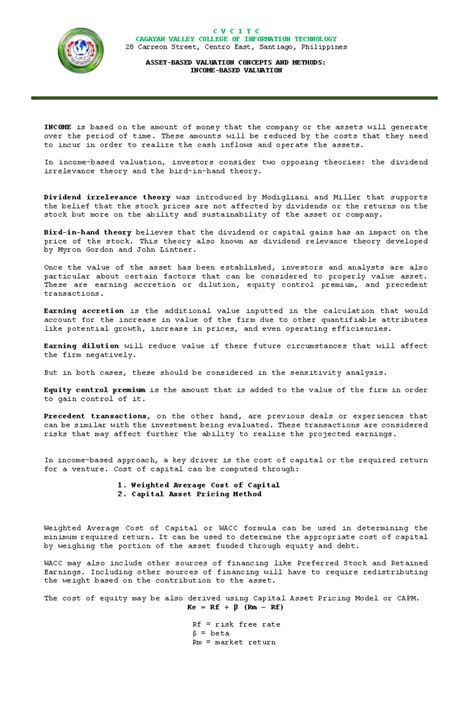 Midterm Module 3: Valuation Concepts & Income-Based Valuation Methods
