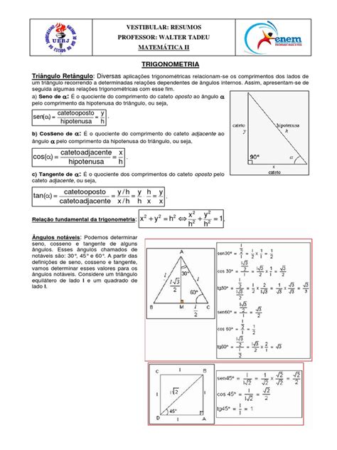 Resumo Trigonometria Pdf Trigonometry Triangle Geometry