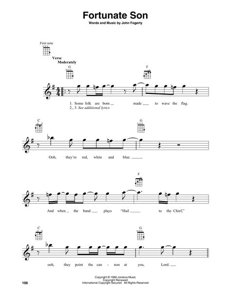 Fortunate Son By Creedence Clearwater Revival Baritone Ukulele