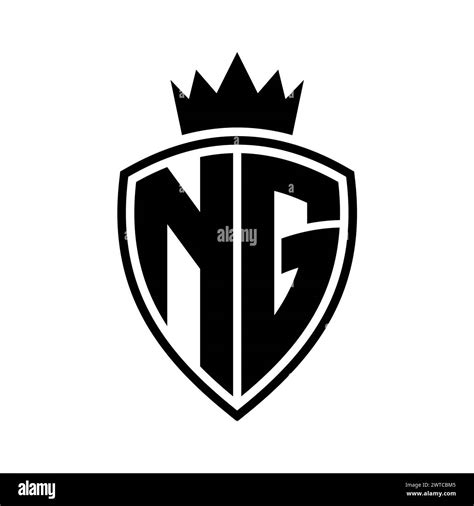 Ng Letter Bold Monogram With Shield And Crown Outline Shape With Black