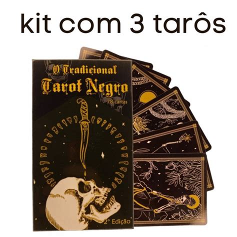 Kit 3 Baralhos O Tradicional Tarot Negro 78 Cartas Submarino