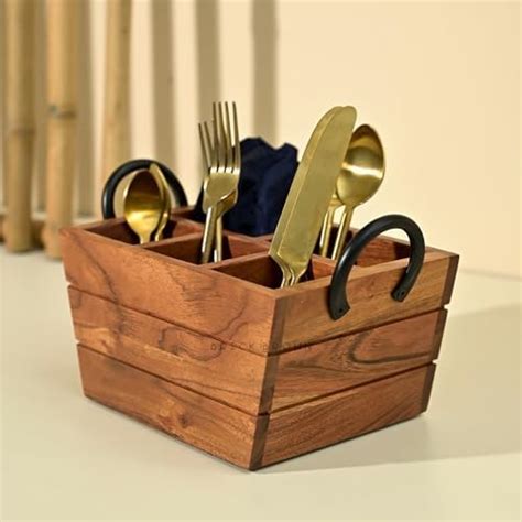 Buy Exclusivelane Oasis Spaces Hand Painted Cutlery Holder In Mango