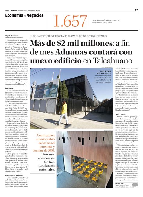 DIARIO DE CONCEPCIÓN Más de 2 mil millones a fin de mes Aduanas