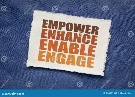 Empower Enhance Enable And Engage Stock Image Image Of Paper