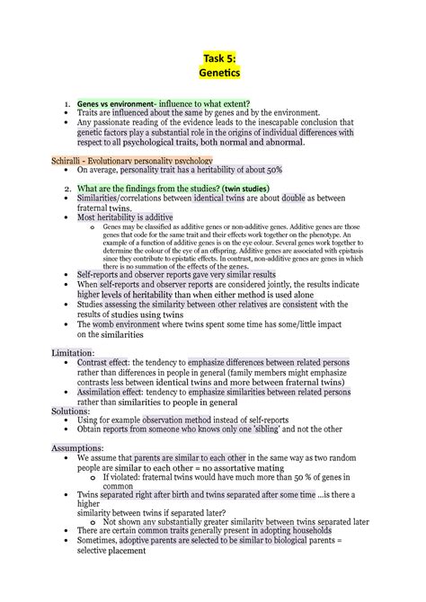 Lecture Notes On Gentics Task Genetics Genes Vs Environment